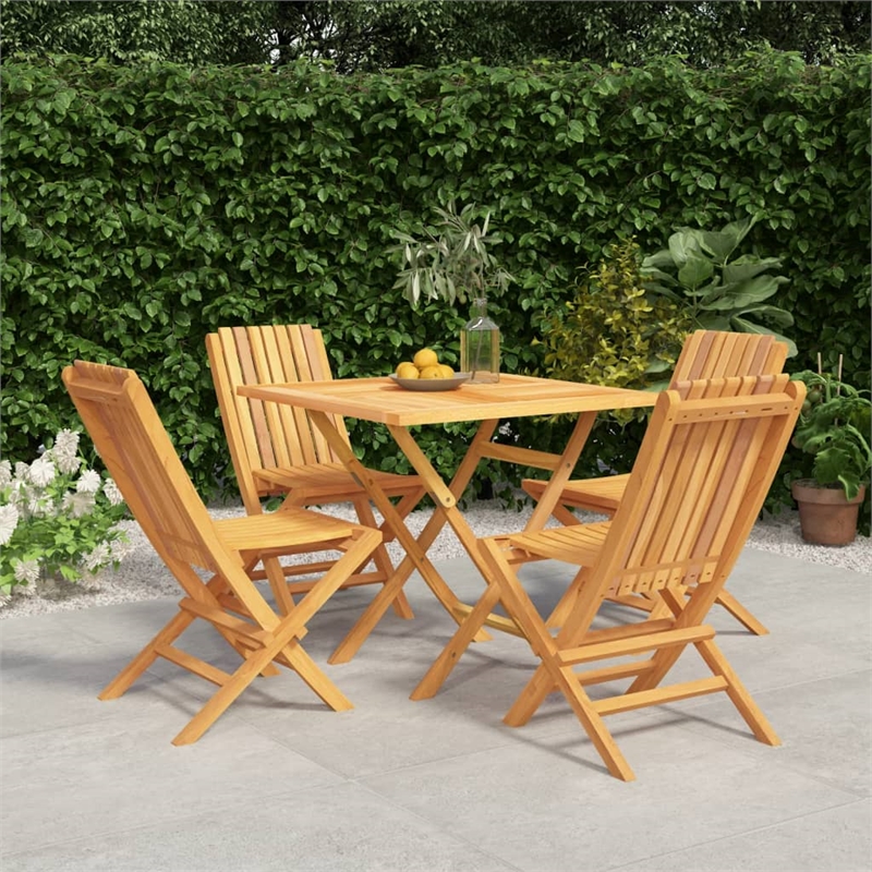 Bowery Hill Teak Wood Standard Foldable Garden Dining Set in Natural Teak/Brown