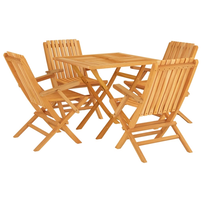 Bowery Hill Solid Teak Wood 5 Piece Foldable Garden Dining Set in Brown