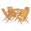 Bowery Hill Solid Teak Wood 5 Piece Foldable Garden Dining Set in Brown