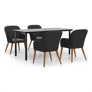 Bowery Hill Solid Acacia Wood 5 Piece Set Durable Garden Dining Set in Black