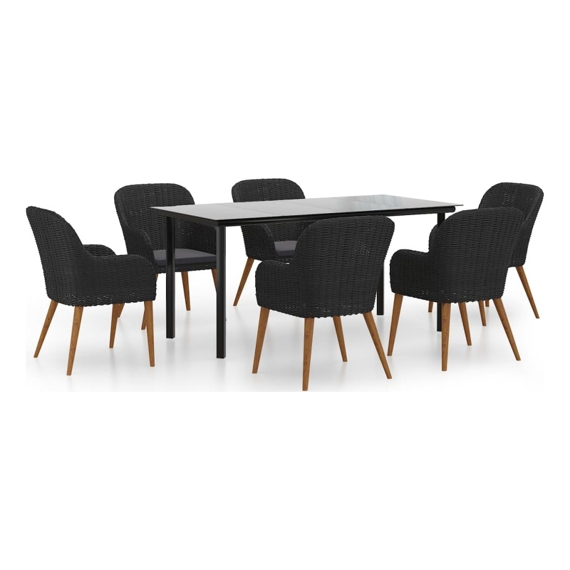 Bowery Hill Powder-Coated Steel Large Durable Garden Dining Set in Black