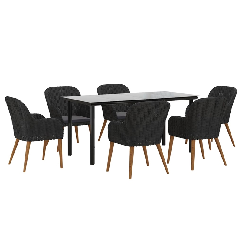 Bowery Hill Powder-Coated Steel Large Durable Garden Dining Set in Black
