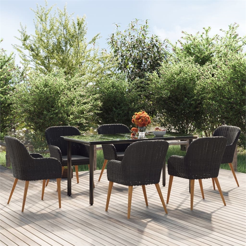Bowery Hill Powder-Coated Steel Large Durable Garden Dining Set in Black