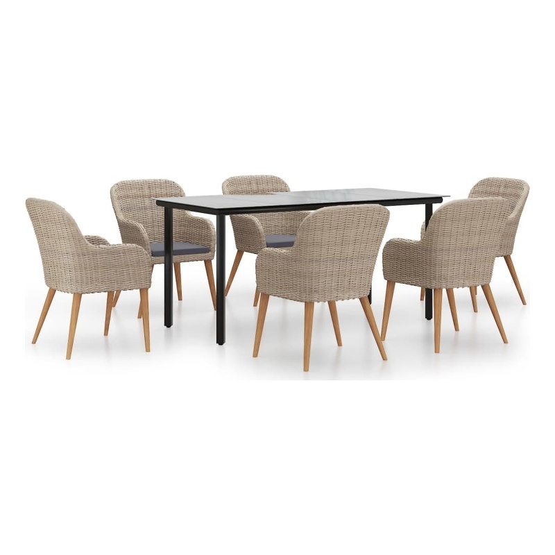 Bowery Hill Poly Rattan Medium Ergonomic Dining Set in Brown