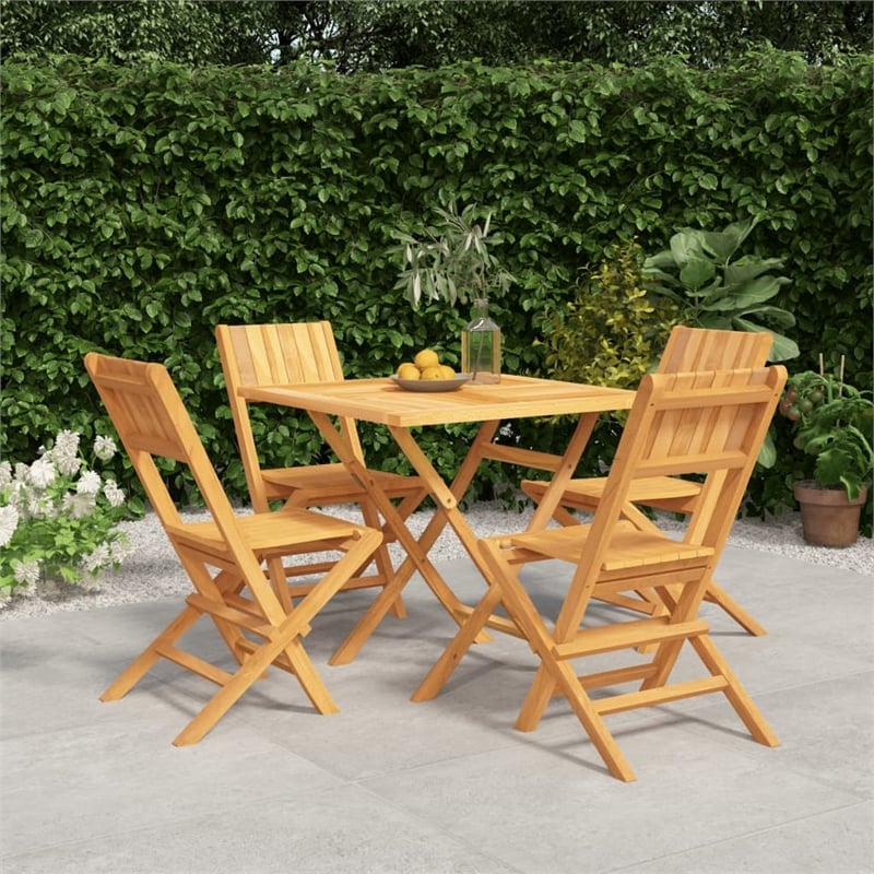 Bowery Hill Solid Teak Wood Standard Foldable Garden Dining Set in Brown