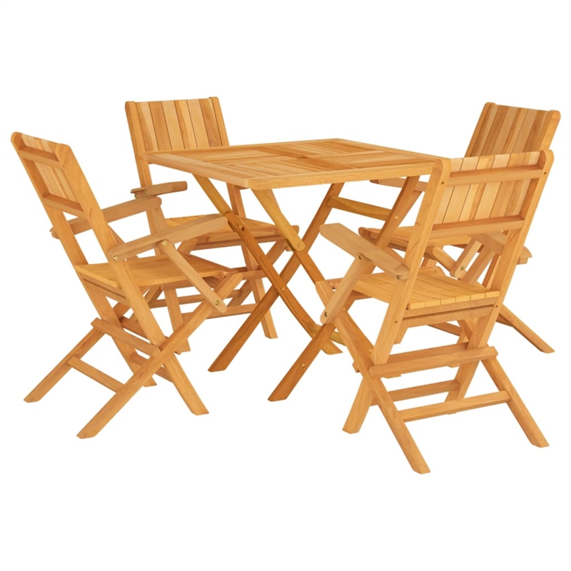 Bowery Hill Solid Teak Wood 5 Piece Foldable Garden Dining Set in Teak