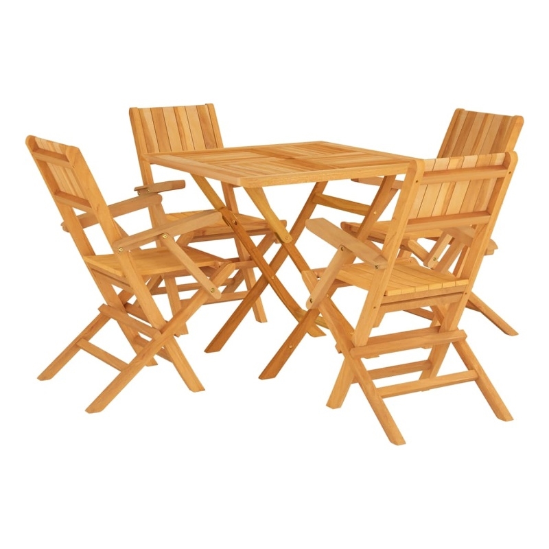 Bowery Hill Solid Teak Wood 5 Piece Foldable Garden Dining Set in Teak