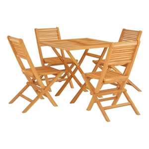 Bowery Hill Solid Teak Wood Medium Foldable Garden Dining Set in Natural Teak