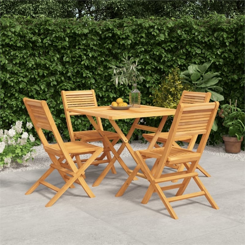 Bowery Hill Solid Teak Wood Medium Foldable Garden Dining Set in Natural Teak