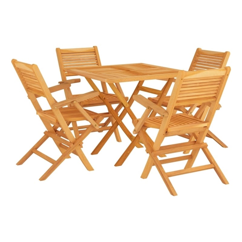Bowery Hill Solid Teak Wood Medium Foldable Garden Dining Set in Natural Teak