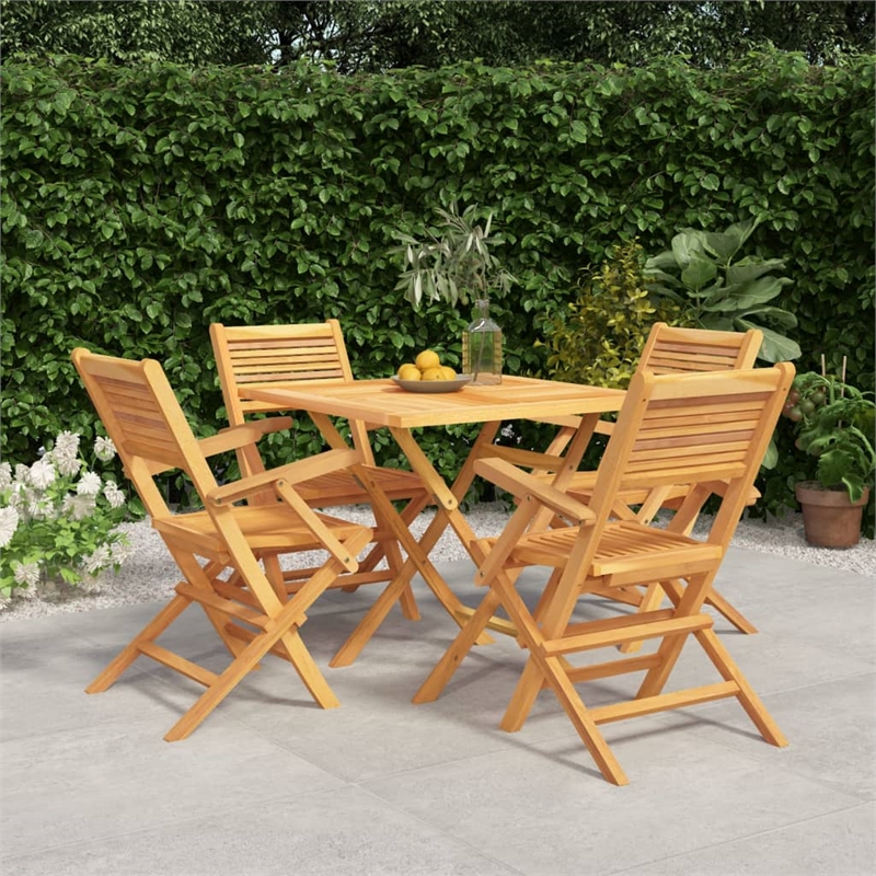 Bowery Hill Solid Teak Wood Medium Foldable Garden Dining Set in Natural Teak