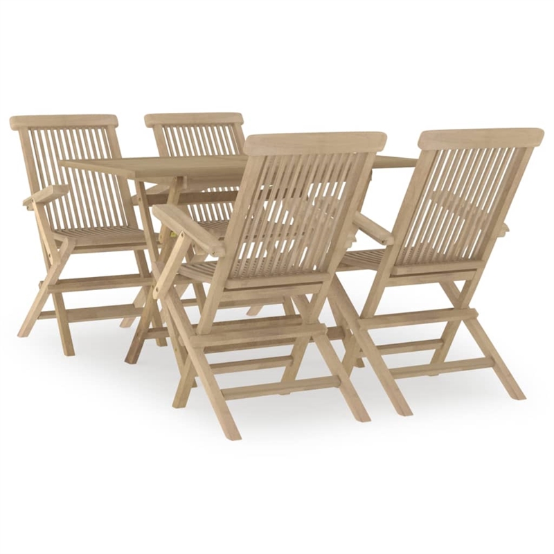 Bowery Hill Solid Teak Wood 5 Piece Foldable Garden Dining Set in Gray