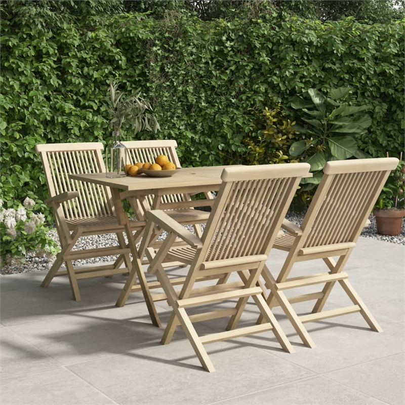 Bowery Hill Solid Teak Wood 5 Piece Foldable Garden Dining Set in Gray