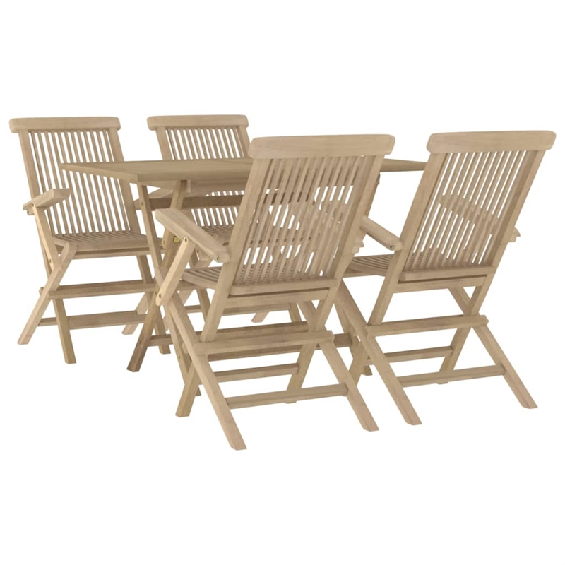 Bowery Hill Solid Teak Wood 5 Piece Foldable Garden Dining Set in Gray