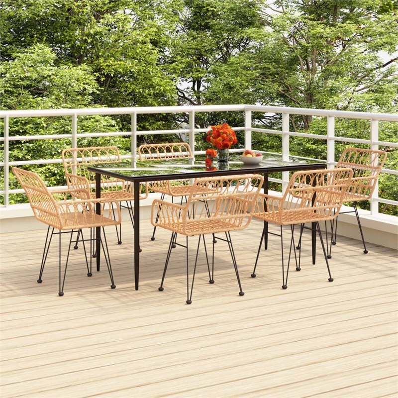 Bowery Hill Contemporary 7 Piece Garden Dining Set in Black/Brown