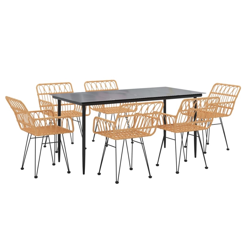 Bowery Hill Contemporary 7 Piece Garden Dining Set in Black/Brown