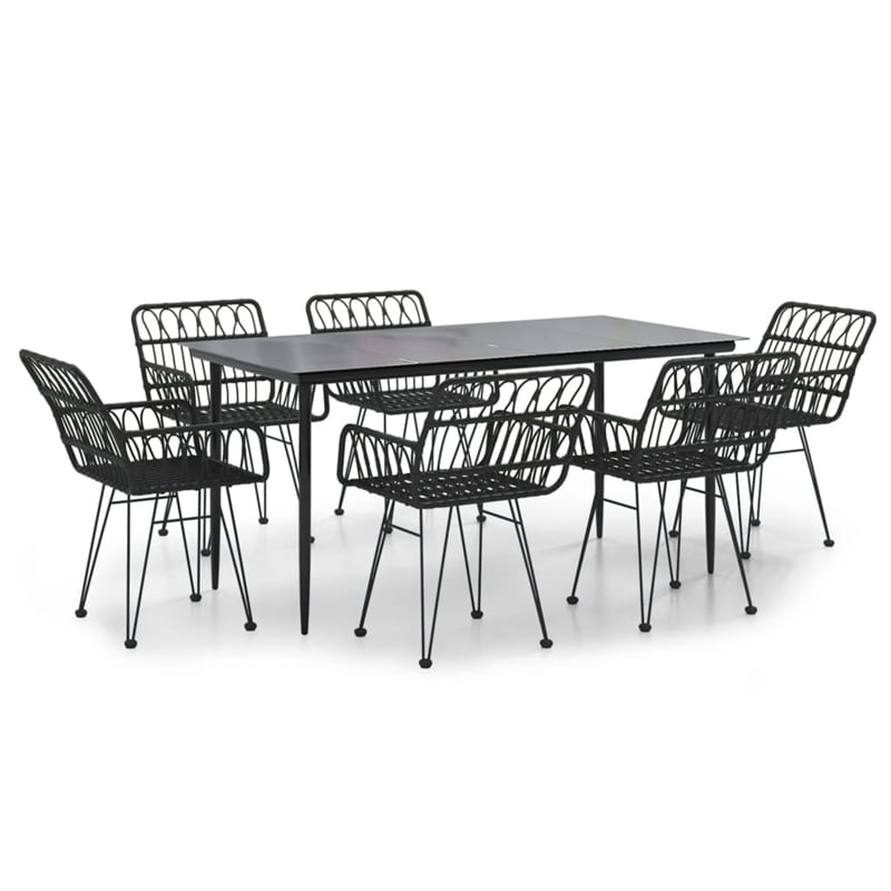 Bowery Hill Steel & Tempered Glass Garden Dining Set in Black