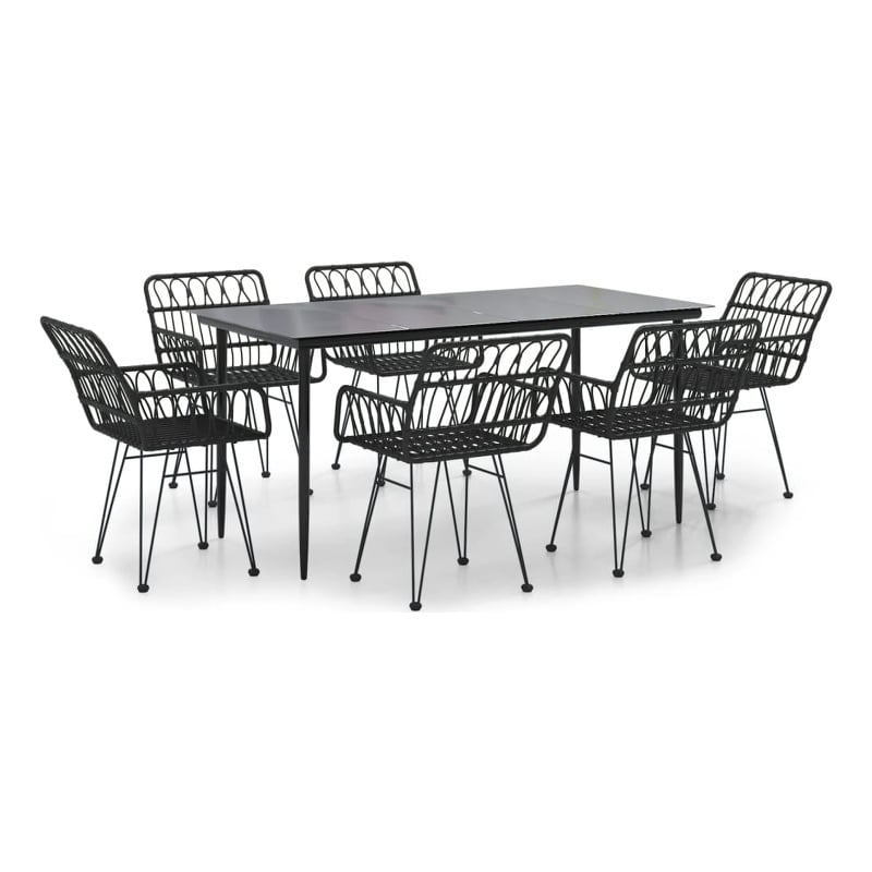 Bowery Hill Steel & Tempered Glass Garden Dining Set in Black