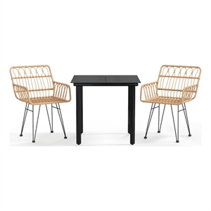 Bowery Hill Contemporary 3 Piece Garden Dining Set in Black/Brown