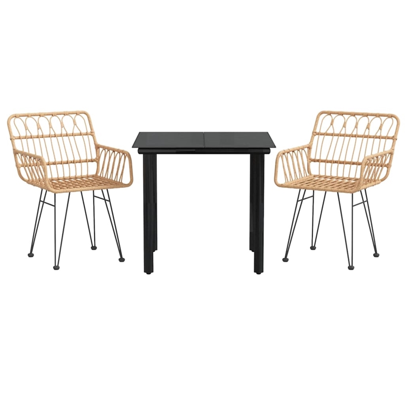 Bowery Hill Contemporary 3 Piece Garden Dining Set in Black/Brown