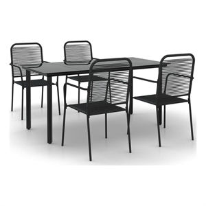Bowery Hill Cotton Rope & Powder-Coated Steel Garden Dining Set in Black