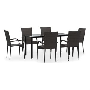 Bowery Hill Poly Rattan Stackable Garden Dining Set in Brown