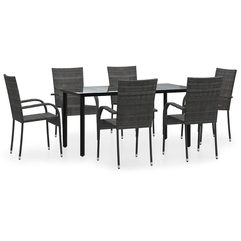Bowery Hill PE Rattan/Powder-Coated Steel Garden Dining Set in Gray