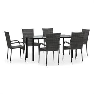 Bowery Hill PE Rattan/Powder-Coated Steel Garden Dining Set in Gray