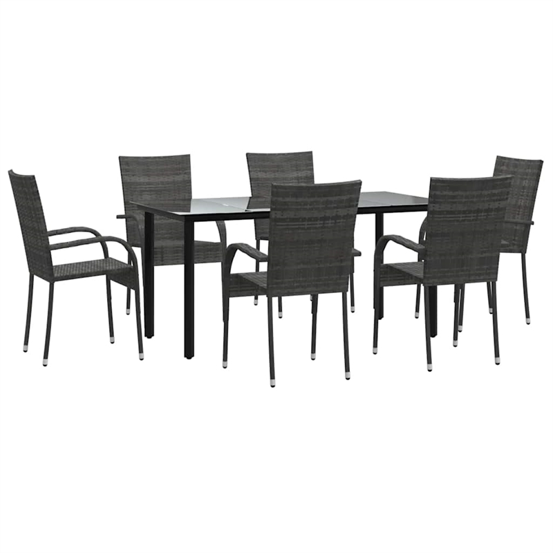 Bowery Hill PE Rattan/Powder-Coated Steel Garden Dining Set in Gray