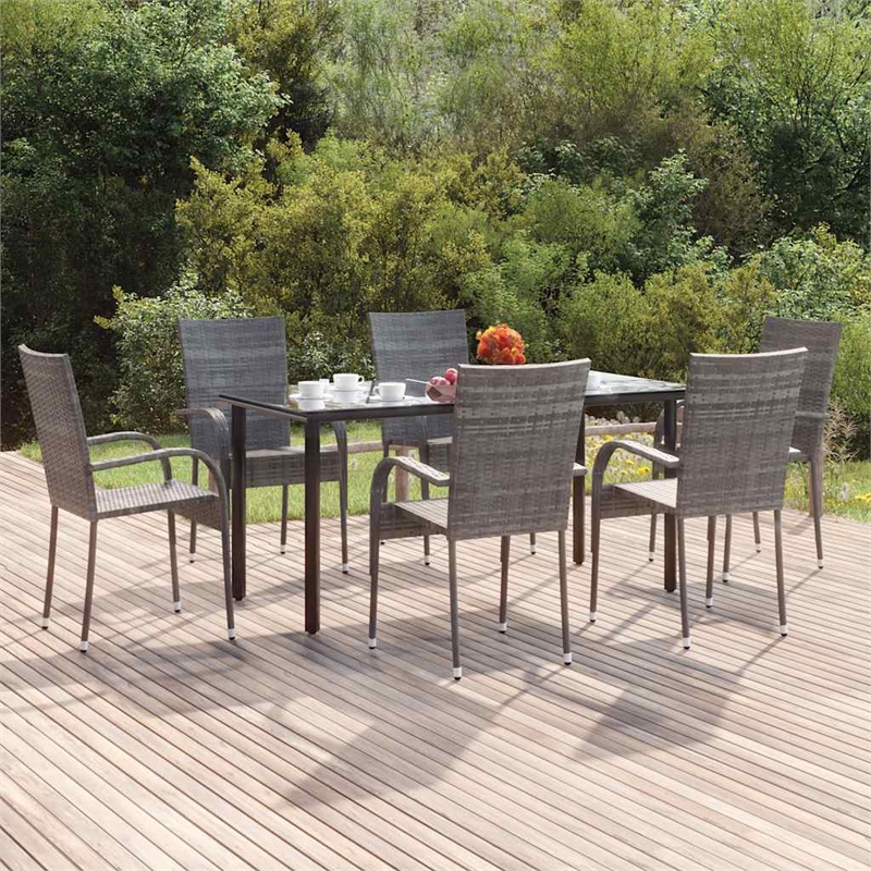 Bowery Hill PE Rattan/Powder-Coated Steel Garden Dining Set in Gray