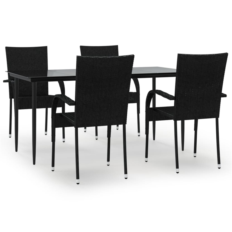 Bowery Hill Poly Rattan Standard Foldable Garden Dining Set in Black