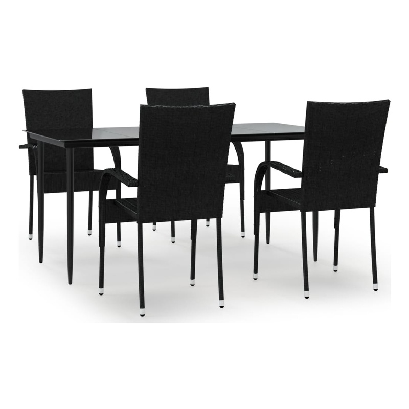 Bowery Hill Poly Rattan Standard Foldable Garden Dining Set in Black