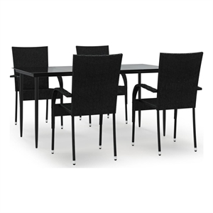 Bowery Hill Poly Rattan Standard Foldable Garden Dining Set in Black