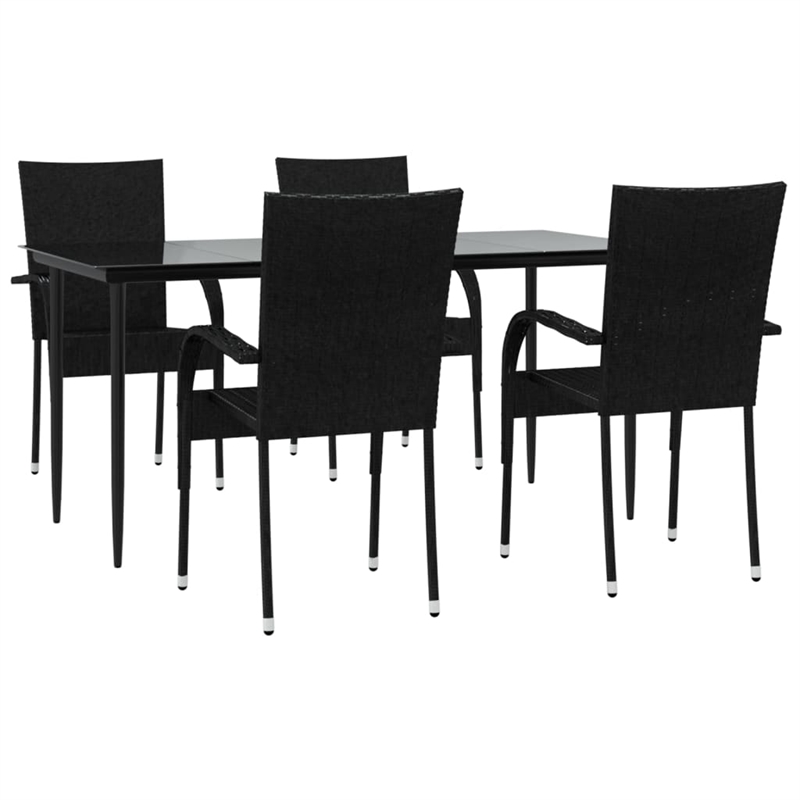 Bowery Hill Poly Rattan Standard Foldable Garden Dining Set in Black