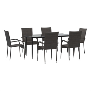 Bowery Hill Contemporary Powder-Coated Garden Dining Set in Brown