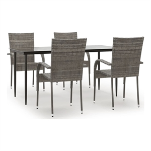 Bowery Hill PE Rattan&Powder-Coated Steel Garden Dining Set in Gray