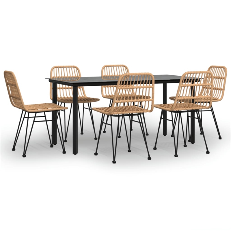 Bowery Hill Contemporary Powder-Coated 7 Piece Garden Dining Set in Black