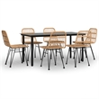 Bowery Hill Contemporary Powder-Coated 7 Piece Garden Dining Set in Black