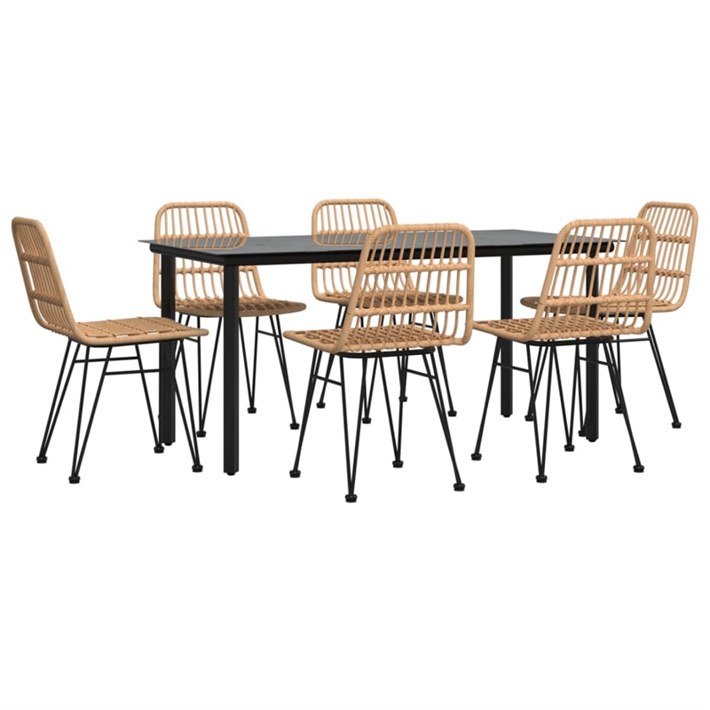 Bowery Hill Contemporary Powder-Coated 7 Piece Garden Dining Set in Black
