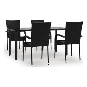 Bowery Hill Contemporary Powder-Coated Garden Dining Set in Black
