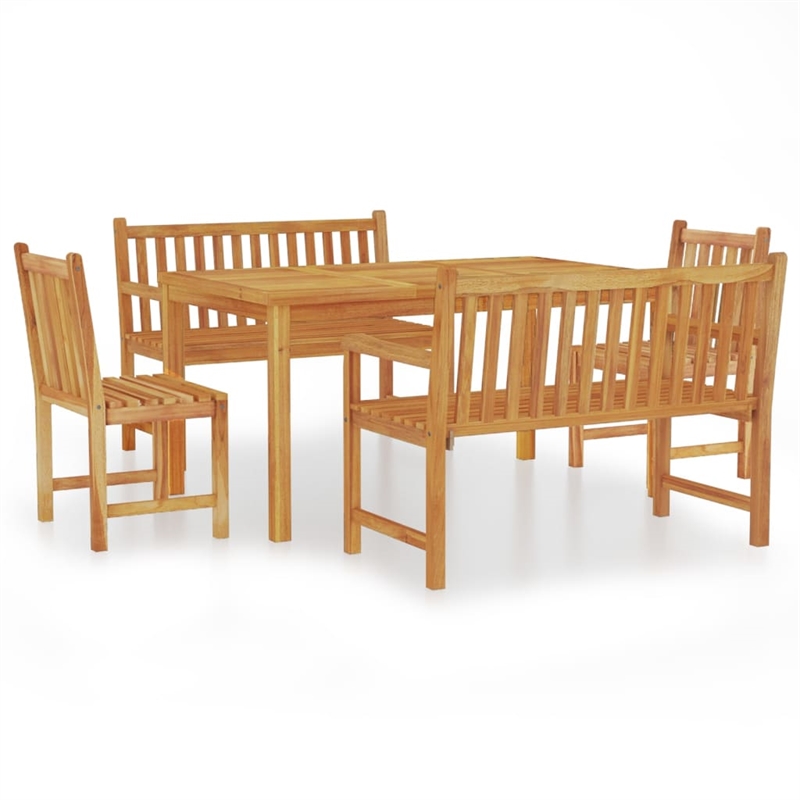 Bowery Hill Solid Teak Wood Medium Garden Dining Set in Brown