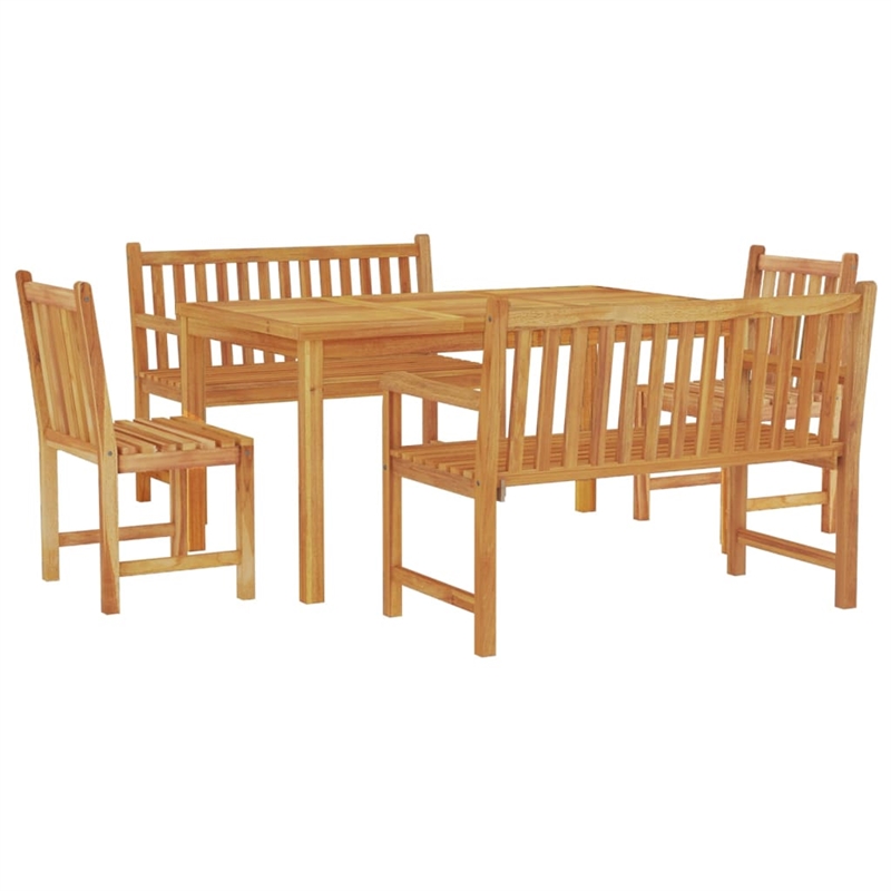 Bowery Hill Solid Teak Wood Medium Garden Dining Set in Brown