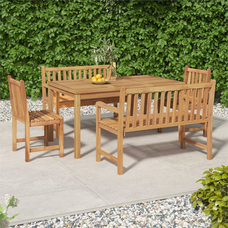 Bowery Hill Solid Teak Wood Medium Garden Dining Set in Brown
