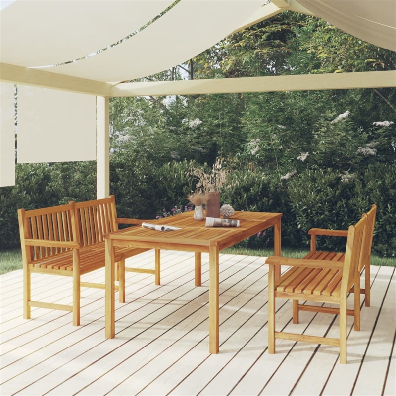 Bowery Hill Solid Teak Wood Large Durable Garden Dining Set in Brown
