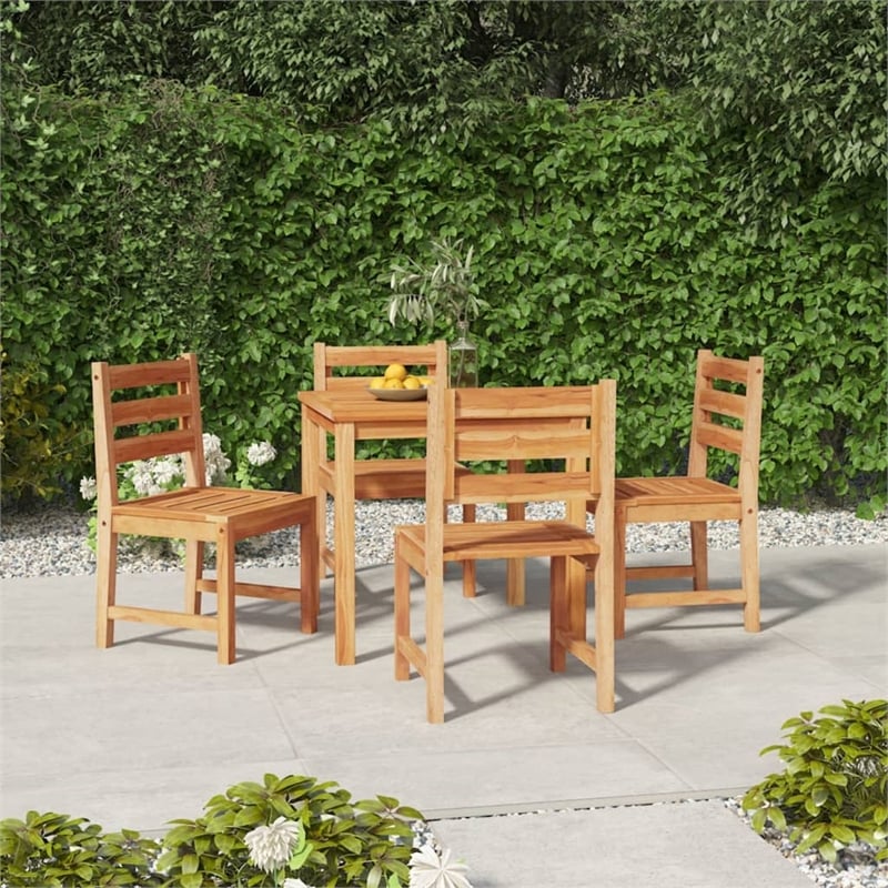 Bowery Hill Solid Teak Wood Medium Garden Dining Set in Brown