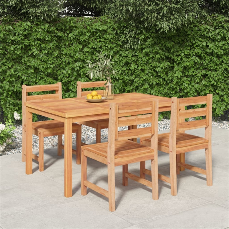 Bowery Hill Solid Teak Wood 5 Piece Durable Garden Dining Set in Brown