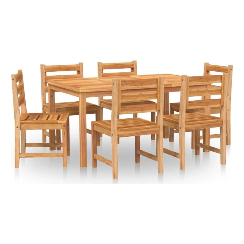 Bowery Hill Fine Sanded Teak HardWood Garden Dining Set in Natural/Brown