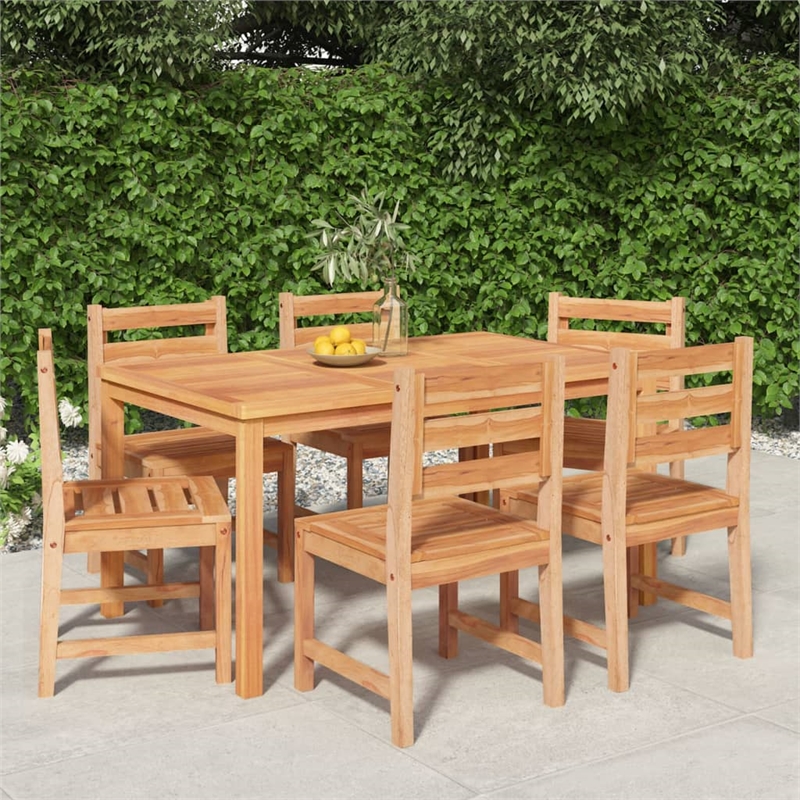 Bowery Hill Fine Sanded Teak HardWood Garden Dining Set in Natural/Brown