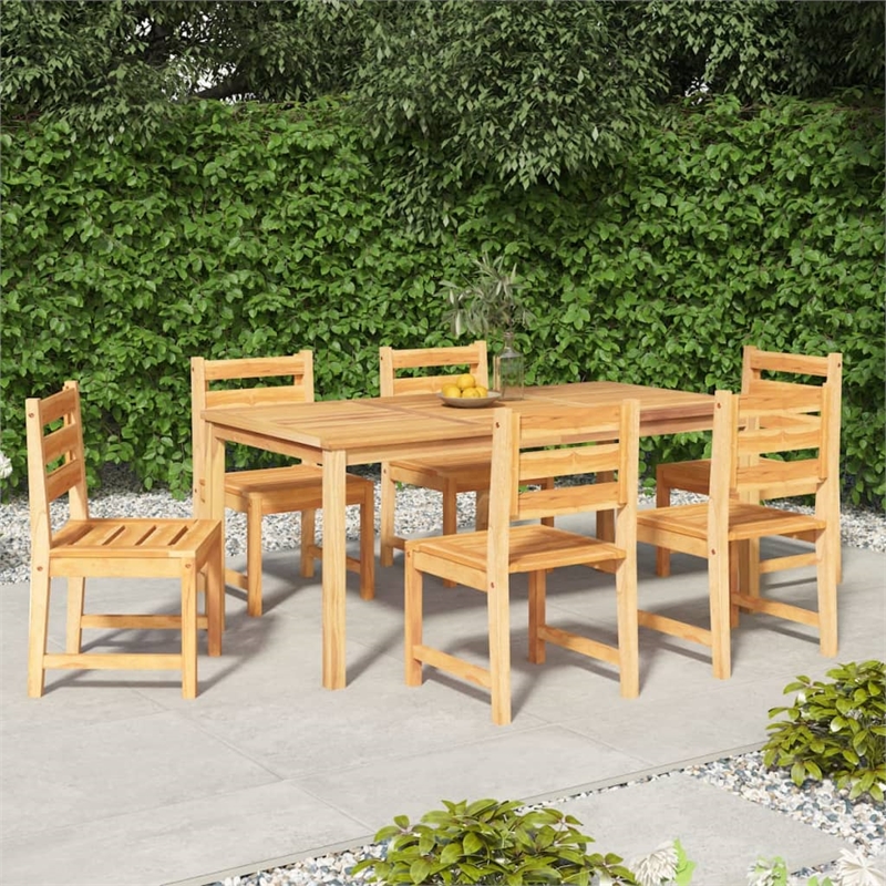Bowery Hill Solid Wood Teak Medium Garden Dining Set in Natural/Brown