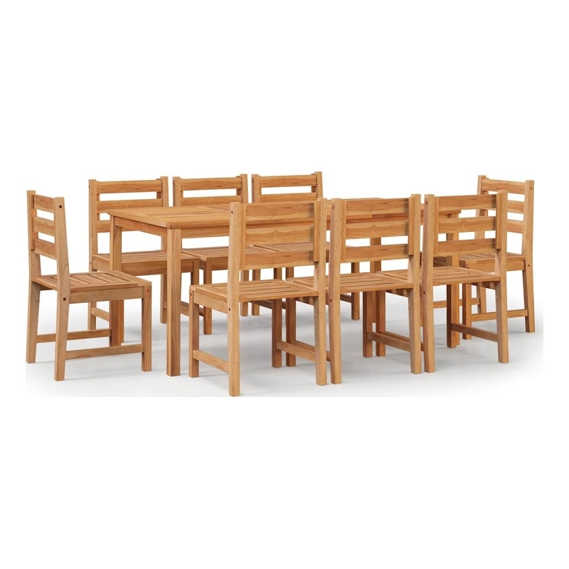 Bowery Hill Solid Teak Wood 9 Piece Set Durable Garden Dining Set in Brown